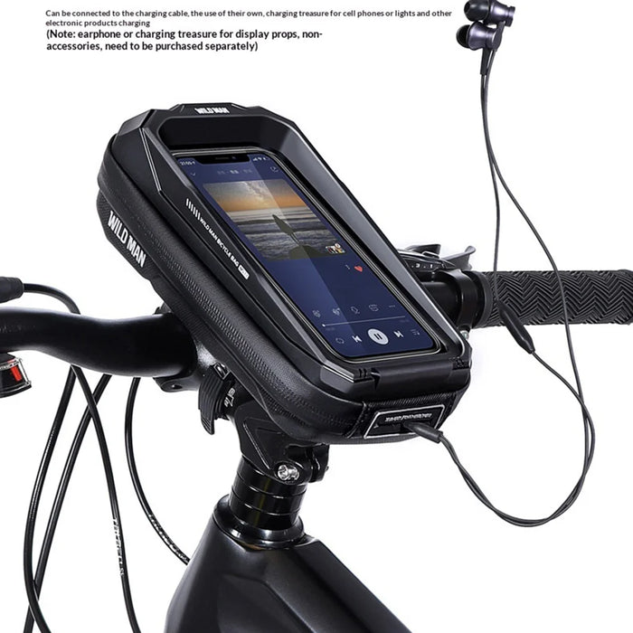 WILD MAN MS33 Bike Handlebar Bag IPX5 Waterproof EVA Hard Shell Touch Screen Phone Holder for Mountain Cycling - Black / 0.6L - 6