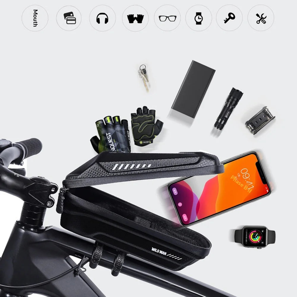 WILD MAN XS5 Bike Frame Bag EVA Hard Shell Top Tube Bag IPX5 Waterproof for Mountain Bike E-Scooter - Black/1L - 7