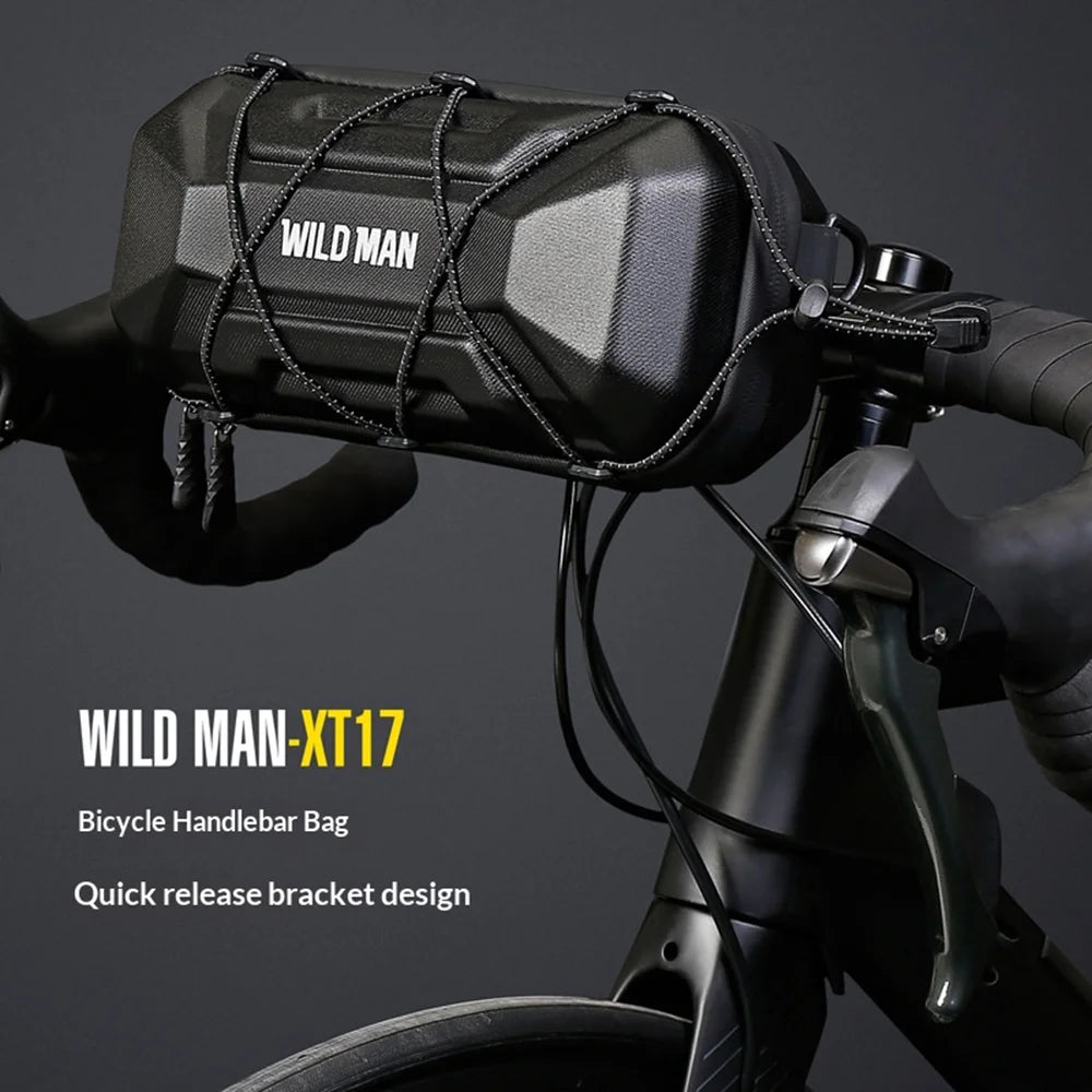 WILD MAN XT17 Mountain Bike Handlebar Bag EVA Hard Shell Quick Release Road Bike Frame Bag for Cycling - Black/2L - 2