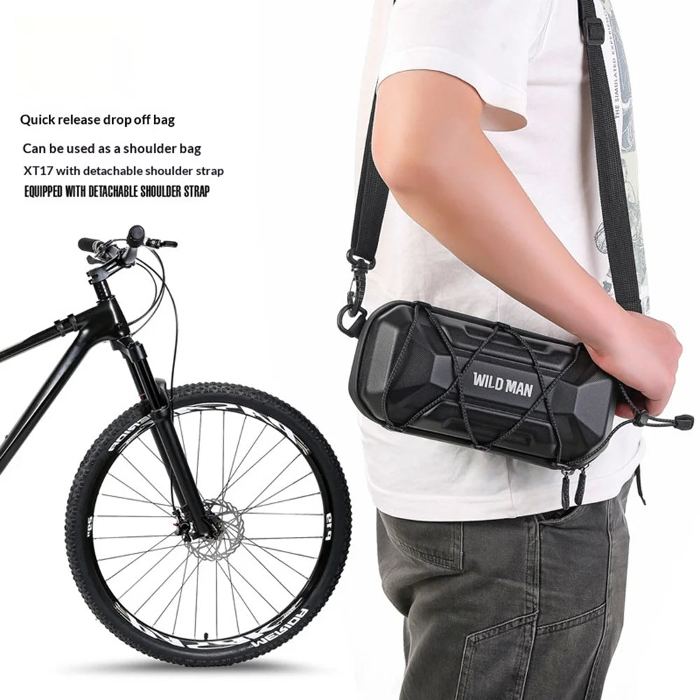 WILD MAN XT17 Mountain Bike Handlebar Bag EVA Hard Shell Quick Release Road Bike Frame Bag for Cycling - Black/2L - 4