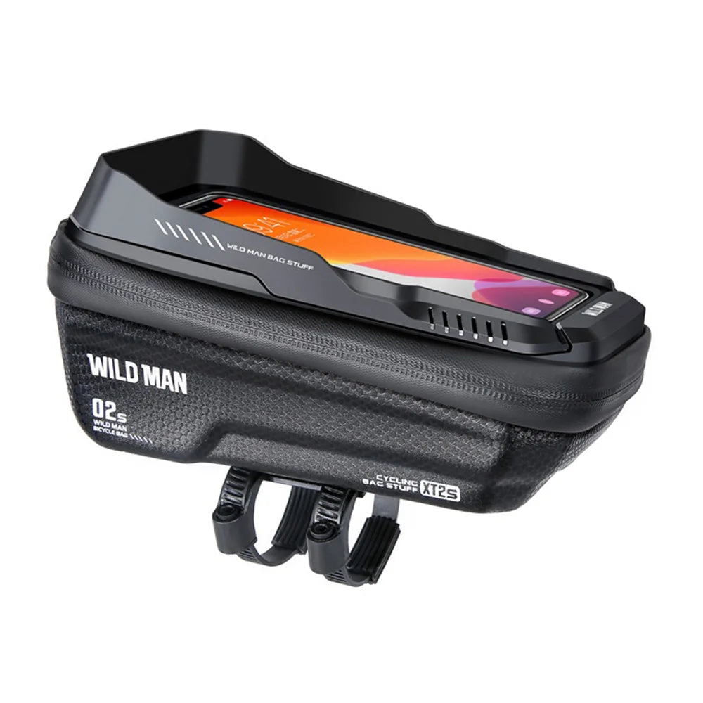 WILD MAN XT2S Cycling Phone Holder Mountain Bike Tube Bag EVA Hard Shell Front Frame Bag - Black/1L - 1