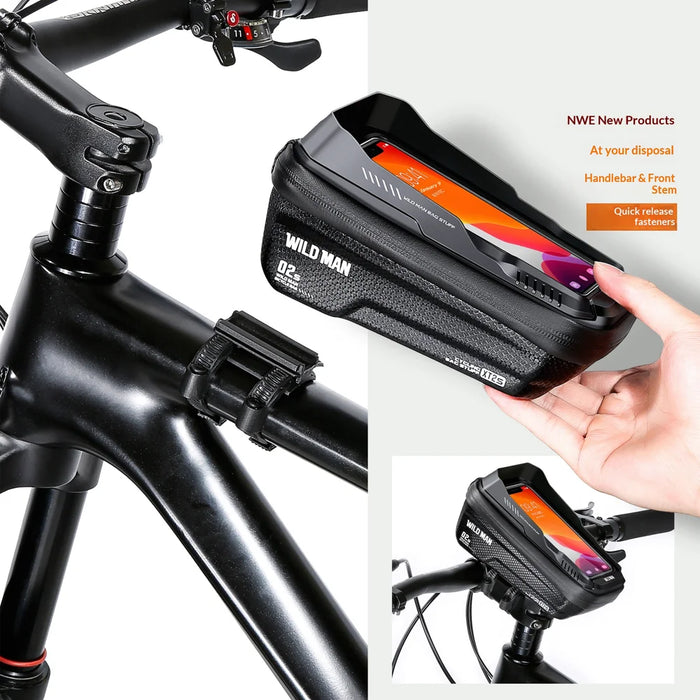 WILD MAN XT2S Cycling Phone Holder Mountain Bike Tube Bag EVA Hard Shell Front Frame Bag - Black/1L - 2