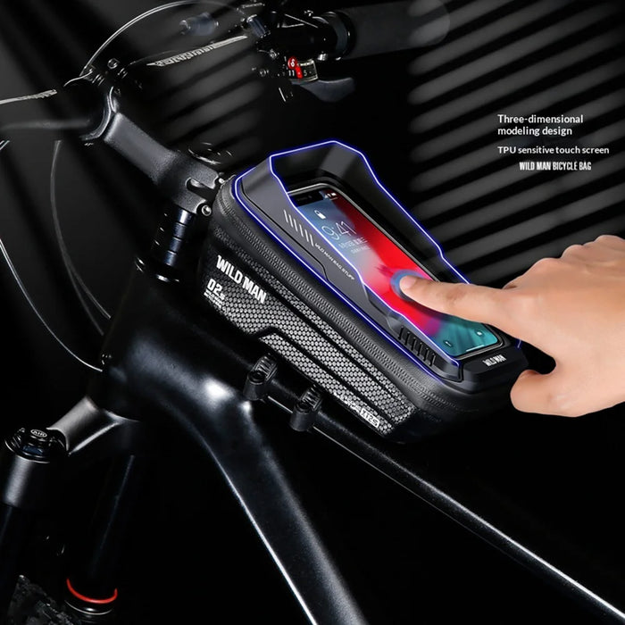 WILD MAN XT2S Cycling Phone Holder Mountain Bike Tube Bag EVA Hard Shell Front Frame Bag - Black/1L - 4