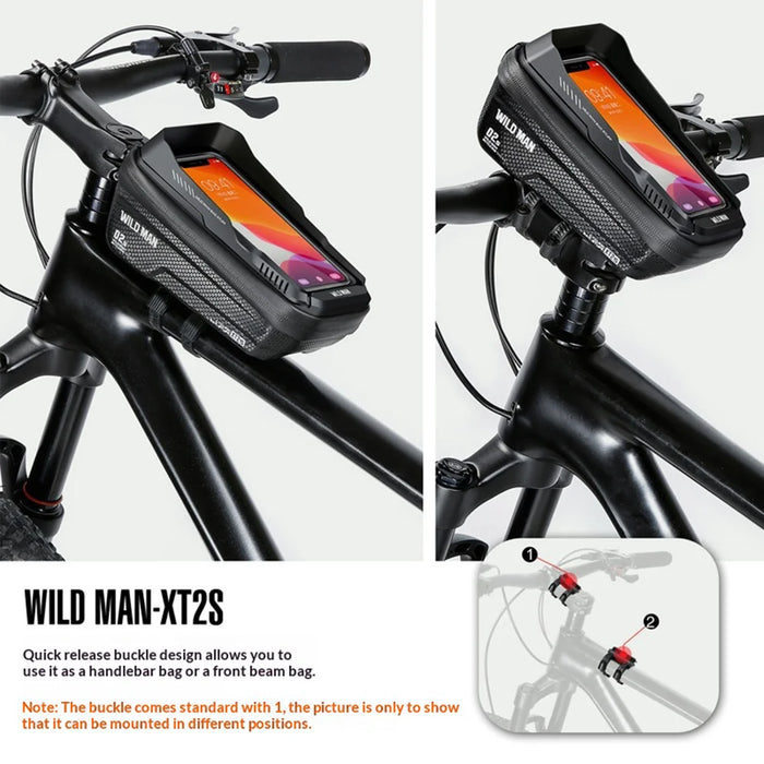 WILD MAN XT2S Cycling Phone Holder Mountain Bike Tube Bag EVA Hard Shell Front Frame Bag - Black/1L - 5
