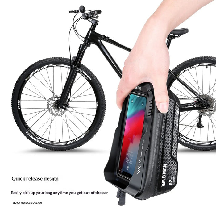 WILD MAN XT2S Cycling Phone Holder Mountain Bike Tube Bag EVA Hard Shell Front Frame Bag - Black/1L - 6
