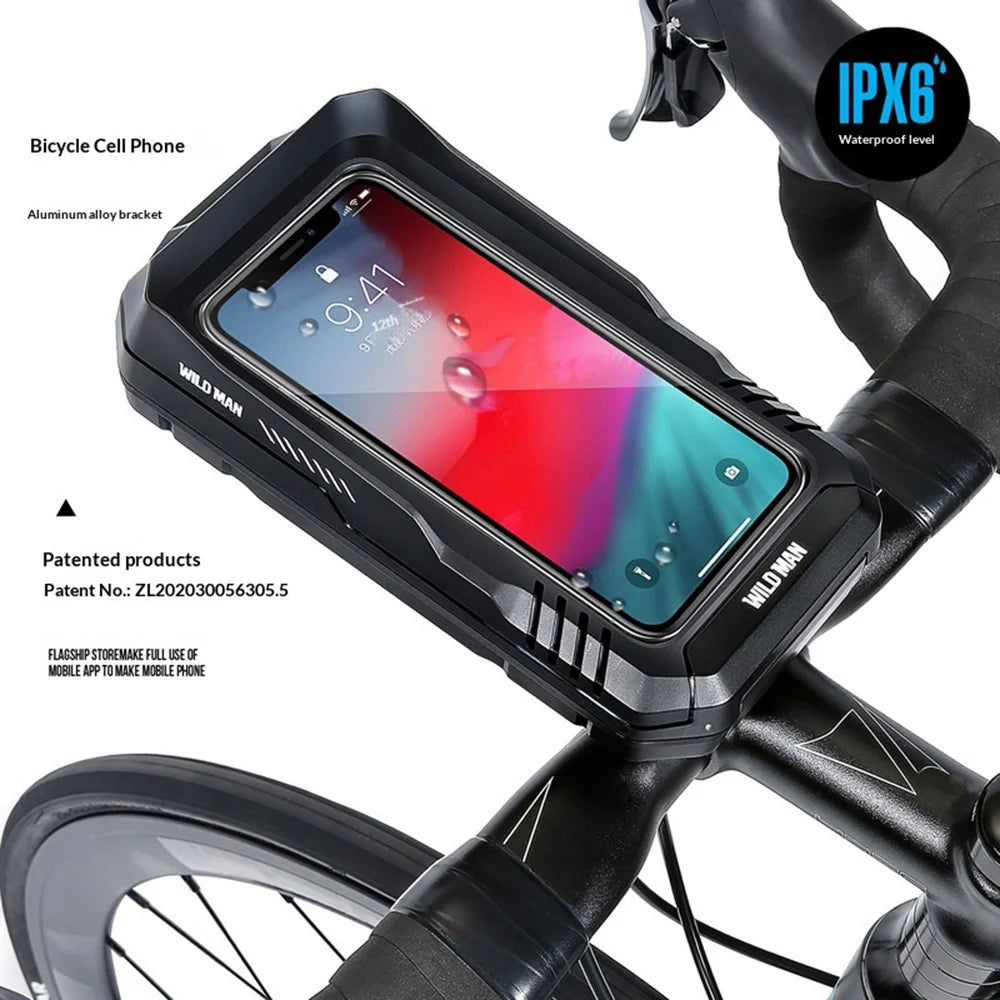 WILD MAN FK1 Mountain Bike Bag Waterproof Phone Holder Pouch Cycling Bicycle Handlebar Bag - Black/0.6L - 2
