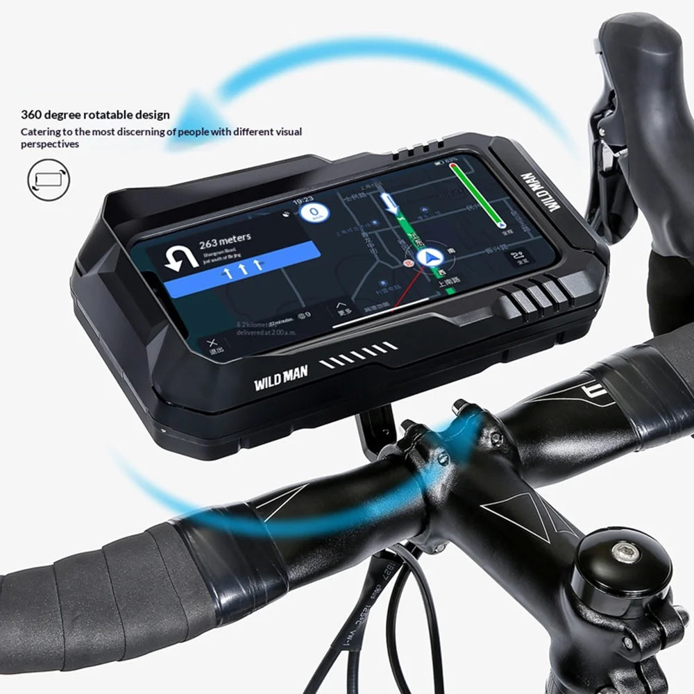 WILD MAN FK1 Mountain Bike Bag Waterproof Phone Holder Pouch Cycling Bicycle Handlebar Bag - Black/0.6L - 5