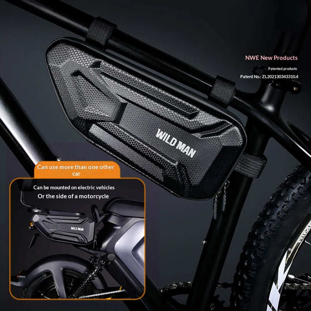 WILD MAN XT4 Waterproof Bike Frame Bag 1.2L EVA Hard Shell Triangle Bag for Mountain Road Electric Bicycle - Black/Honeycomb Texture - 2