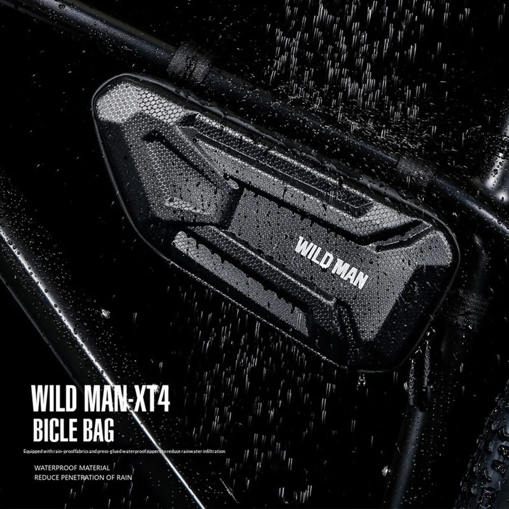 WILD MAN XT4 Waterproof Bike Frame Bag 1.2L EVA Hard Shell Triangle Bag for Mountain Road Electric Bicycle - Black/Honeycomb Texture - 4