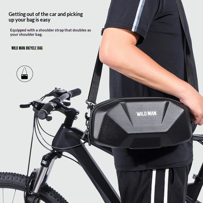 WILD MAN X9 Reflective Bike Handlebar Bag EVA Hard Shell 3.5L Electric Scooter Front Bag for Cycling - Black/3.5L - 4
