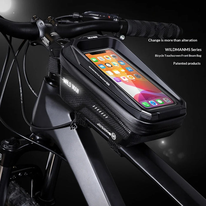 WILD MAN MS66 EVA Bike Frame Bag Bicycle Front Tube Bag Touchscreen Phone Holder Waterproof Cycling Storage for Mountain Road Bike - Black/1.2L - 2