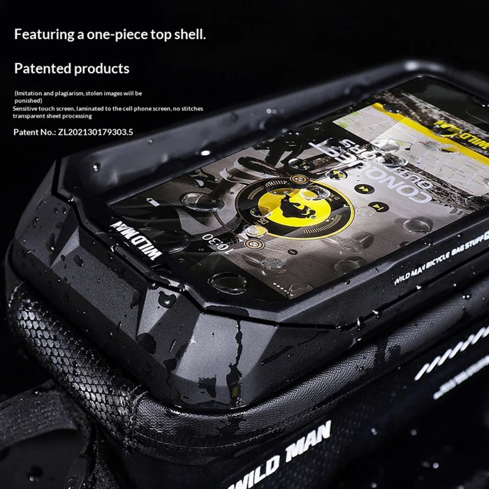 WILD MAN MS66 EVA Bike Frame Bag Bicycle Front Tube Bag Touchscreen Phone Holder Waterproof Cycling Storage for Mountain Road Bike - Black/1.2L - 3