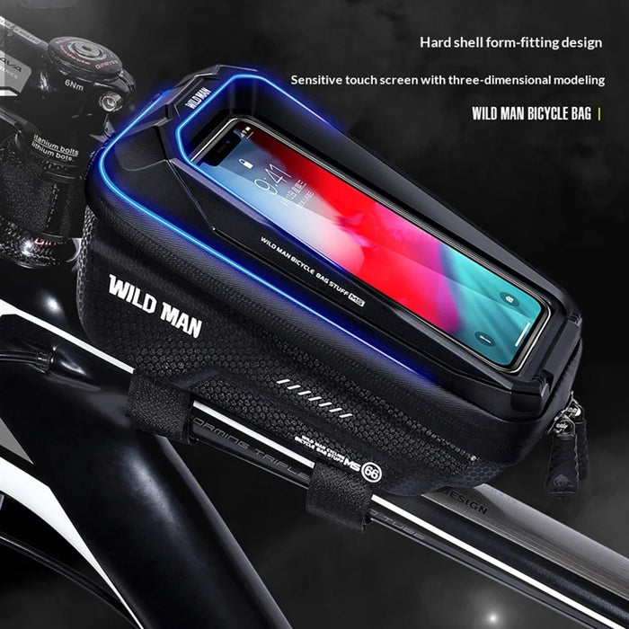 WILD MAN MS66 EVA Bike Frame Bag Bicycle Front Tube Bag Touchscreen Phone Holder Waterproof Cycling Storage for Mountain Road Bike - Black/1.2L - 4