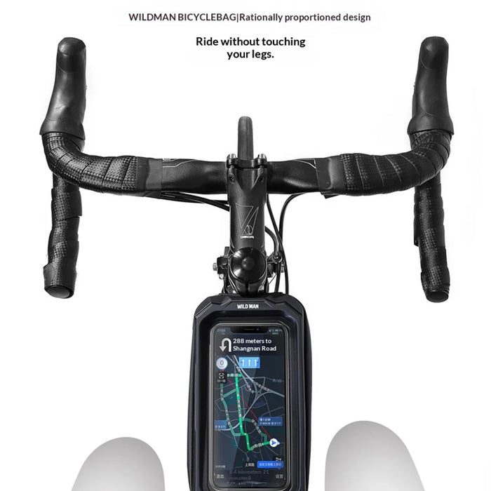 WILD MAN MS66 EVA Bike Frame Bag Bicycle Front Tube Bag Touchscreen Phone Holder Waterproof Cycling Storage for Mountain Road Bike - Black/1.2L - 7