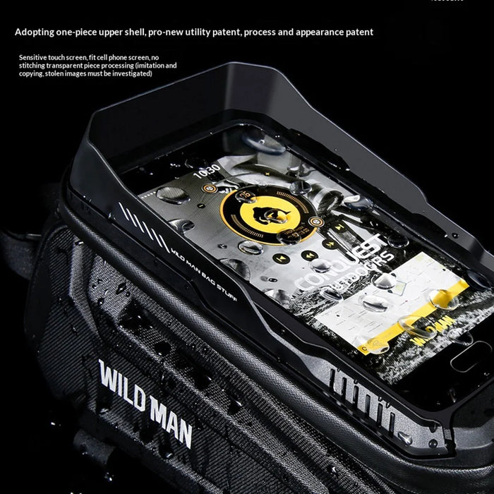 WILD MAN XT5 Bike Frame Bag EVA Hard Shell Waterproof Phone Holder Bicycle Top Tube Bag for 4.7-6.7 inch Smartphones - Black/Honeycomb Texture - 3