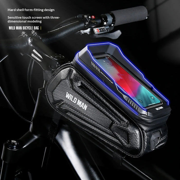 WILD MAN XT5 Bike Frame Bag EVA Hard Shell Waterproof Phone Holder Bicycle Top Tube Bag for 4.7-6.7 inch Smartphones - Black/Honeycomb Texture - 4