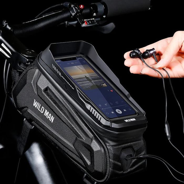 WILD MAN XT5 Bike Frame Bag EVA Hard Shell Waterproof Phone Holder Bicycle Top Tube Bag for 4.7-6.7 inch Smartphones - Black/Honeycomb Texture - 6