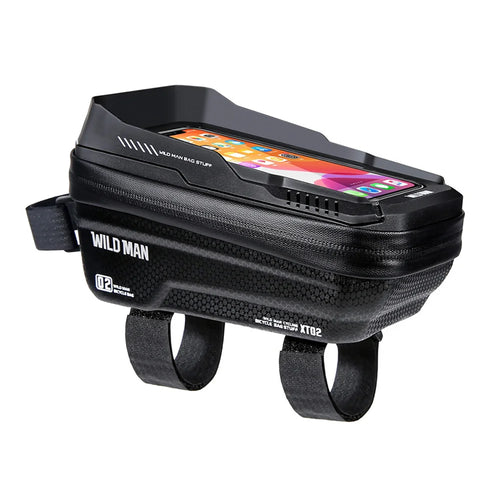 WILD MAN XT2 Mountain Bike Frame Bag EVA Hard Shell Waterproof Phone Holder Top Tube Bag for Cycling - Black/Honeycomb Texture - 1
