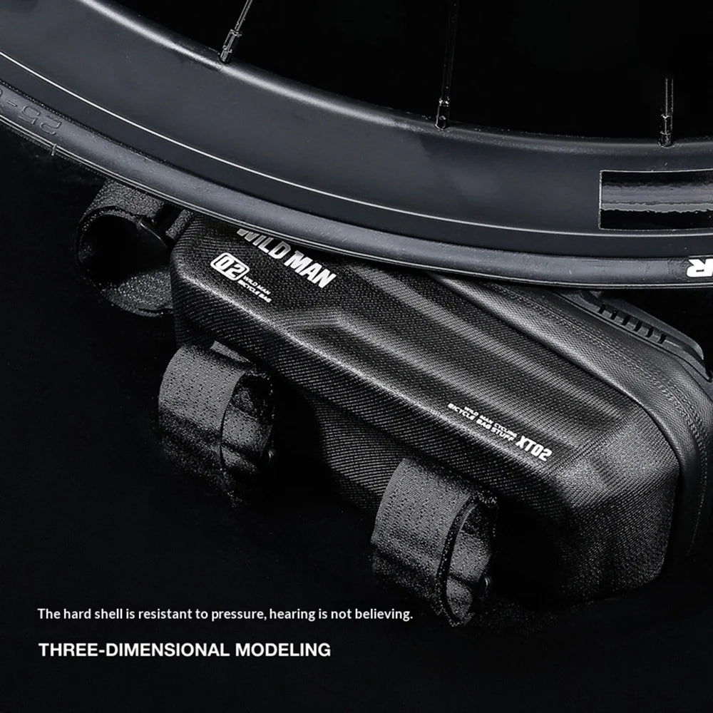 WILD MAN XT2 Mountain Bike Frame Bag EVA Hard Shell Waterproof Phone Holder Top Tube Bag for Cycling - Black/Honeycomb Texture - 6
