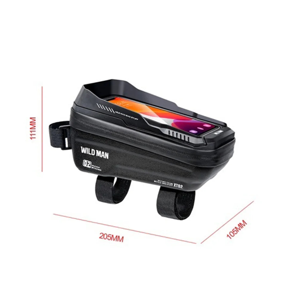 WILD MAN XT2 Mountain Bike Frame Bag EVA Hard Shell Waterproof Phone Holder Top Tube Bag for Cycling - Black/Honeycomb Texture - 7