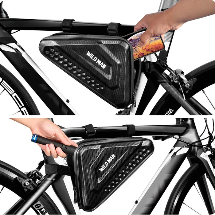 WILD MAN ES19 Bike Triangle Bag 3L EVA Hard Shell Waterproof Bicycle Frame Bag for Road Mountain Cycling - Black/3L - 3