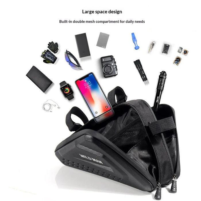 WILD MAN ES19 Bike Triangle Bag 3L EVA Hard Shell Waterproof Bicycle Frame Bag for Road Mountain Cycling - Black/3L - 4