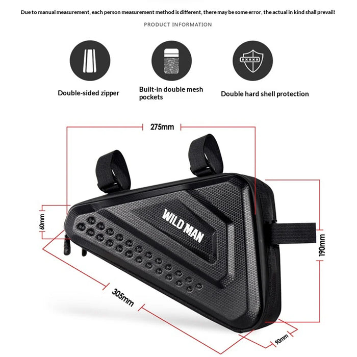 WILD MAN ES19 Bike Triangle Bag 3L EVA Hard Shell Waterproof Bicycle Frame Bag for Road Mountain Cycling - Black/3L - 6