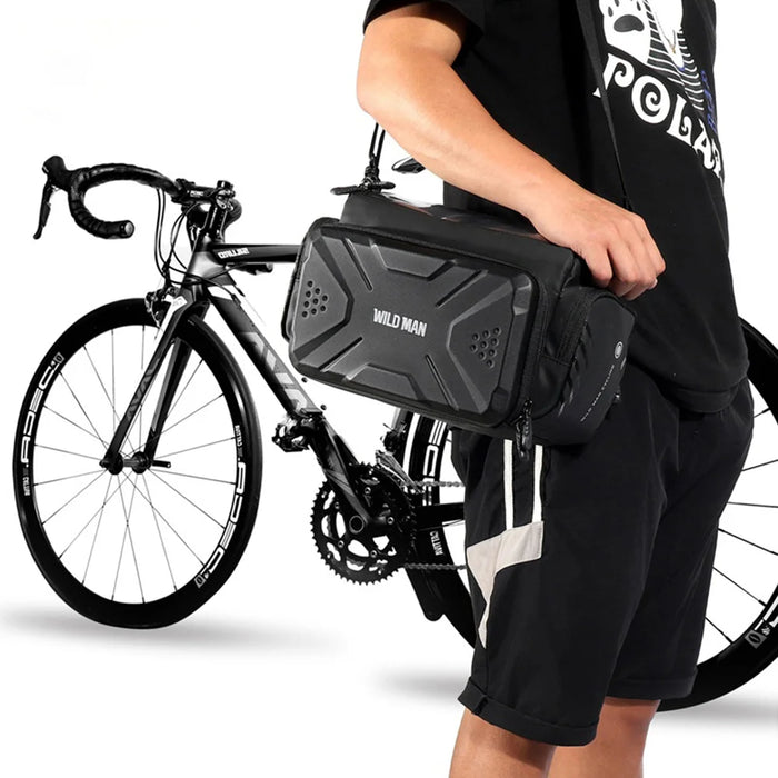 WILD MAN GS6 4L Waterproof Touch Screen Phone Holder Bike Front Bag EVA Hard Shell Bicycle Frame Bag - Black/4L - 2