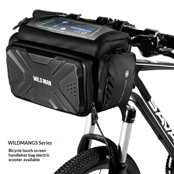 WILD MAN GS6 4L Waterproof Touch Screen Phone Holder Bike Front Bag EVA Hard Shell Bicycle Frame Bag - Black/4L - 5