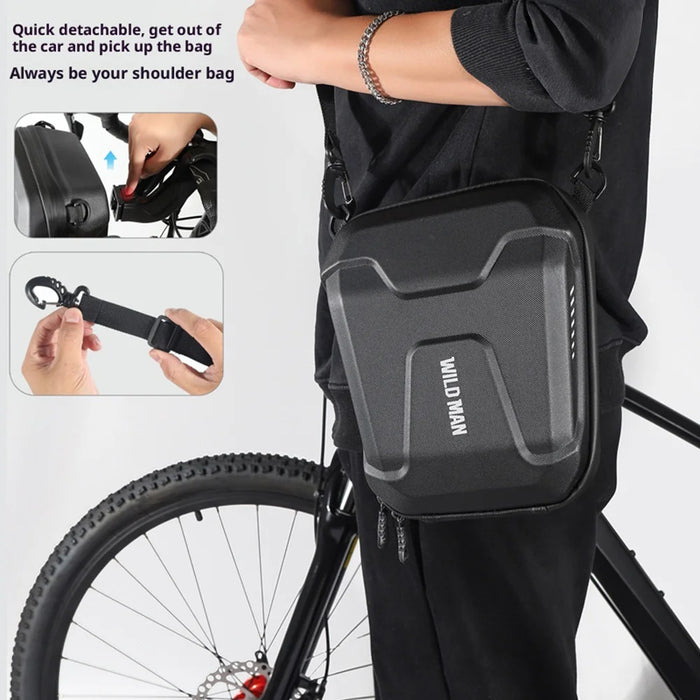WILD MAN E8 Bicycle Handlebar Bag 3L Waterproof EVA Hard Shell Frame Bag for Mountain Road Bike - Black/3L - 4