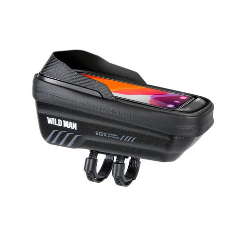 WILD MAN E12X Waterproof Bicycle Frame Bag 1L EVA Hard Shell Top Tube Cycling Phone Pouch for Mountain Bike - Black - 1