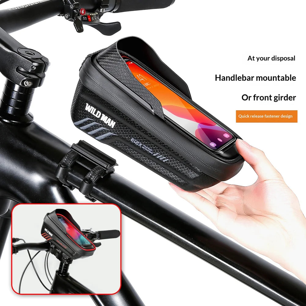 WILD MAN E12X Waterproof Bicycle Frame Bag 1L EVA Hard Shell Top Tube Cycling Phone Pouch for Mountain Bike - Black - 2