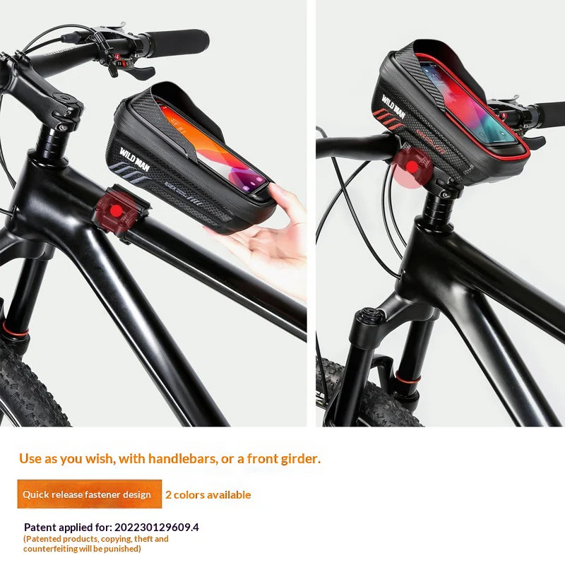 WILD MAN E12X Waterproof Bicycle Frame Bag 1L EVA Hard Shell Top Tube Cycling Phone Pouch for Mountain Bike - Black - 3