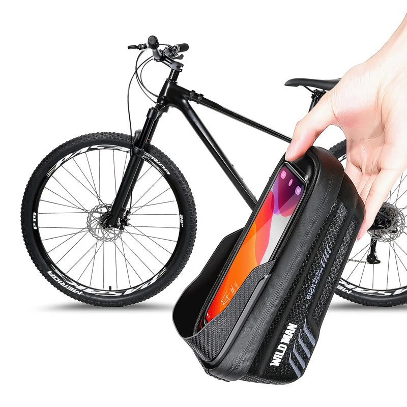 WILD MAN E12X Waterproof Bicycle Frame Bag 1L EVA Hard Shell Top Tube Cycling Phone Pouch for Mountain Bike - Black - 4