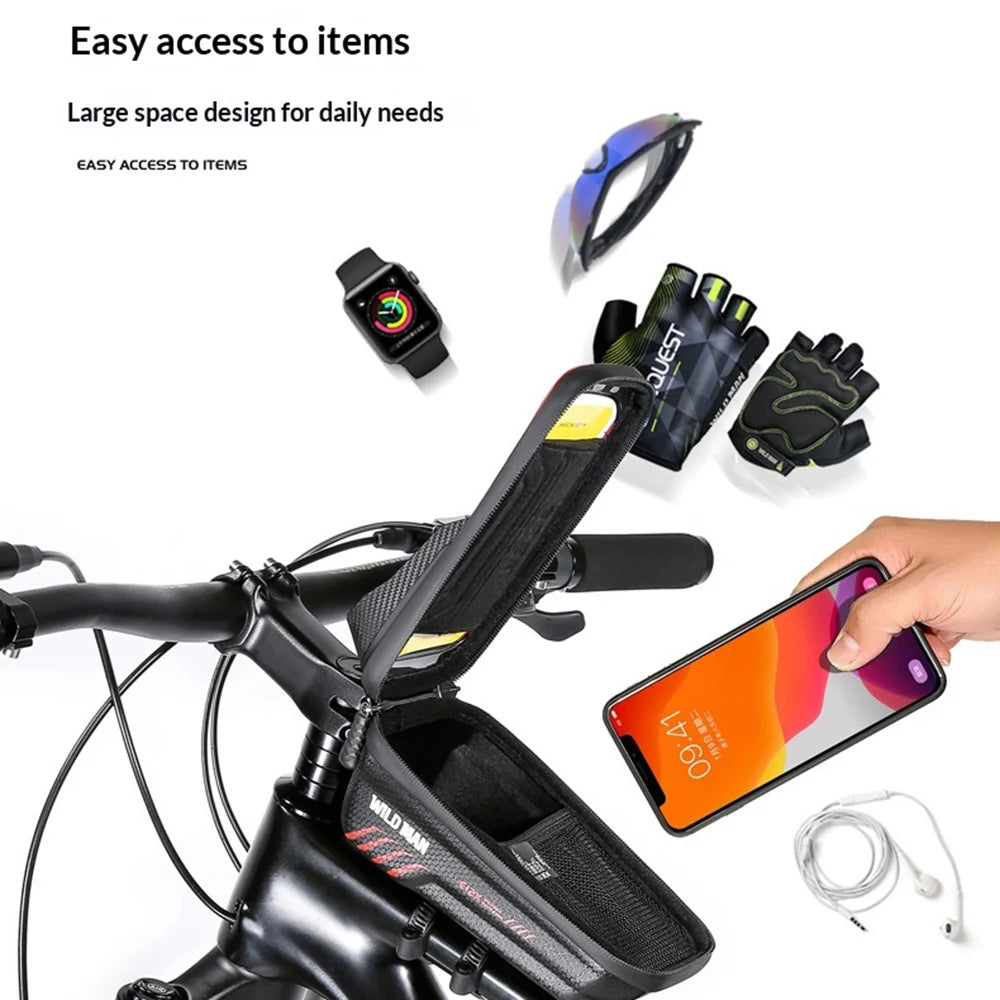 WILD MAN E12X Waterproof Bicycle Frame Bag 1L EVA Hard Shell Top Tube Cycling Phone Pouch for Mountain Bike - Black - 5