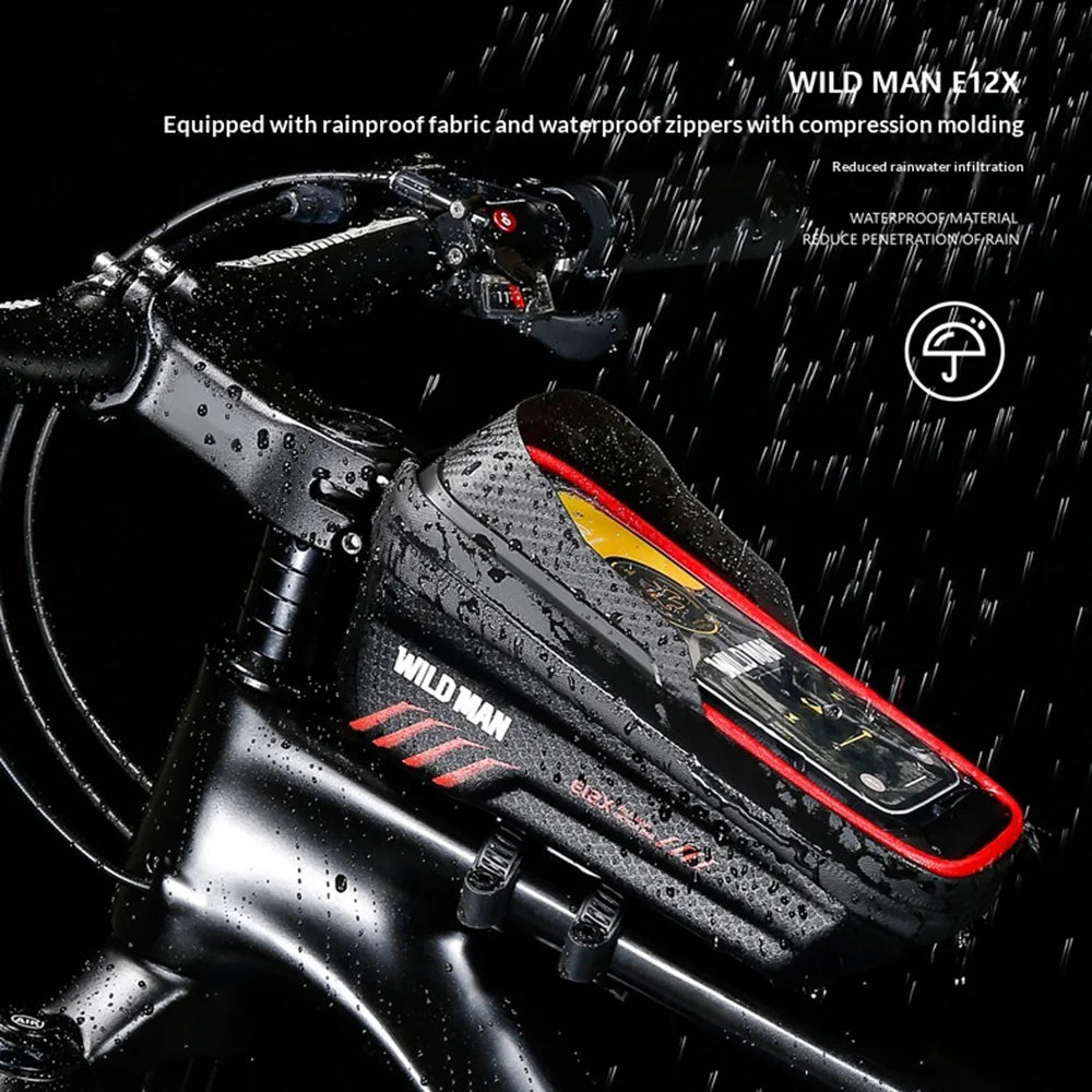 WILD MAN E12X Waterproof Bicycle Frame Bag 1L EVA Hard Shell Top Tube Cycling Phone Pouch for Mountain Bike - Black - 6