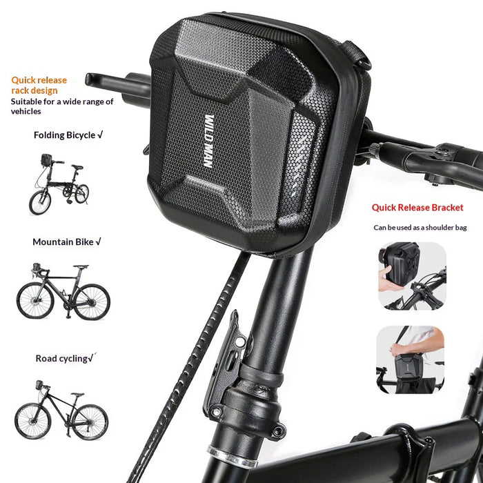 WILD MAN E18 Bicycle Handlebar Bag EVA Hardshell Quick Release Front Bag for Mountain Road Bike - Black/2L - 2