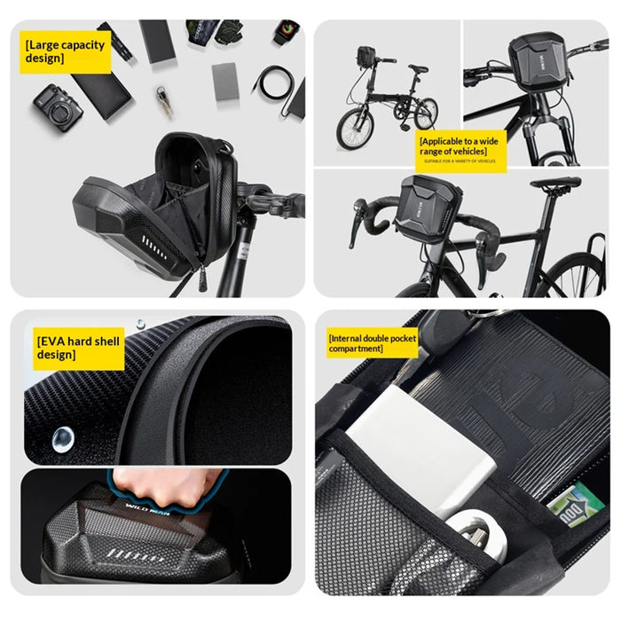 WILD MAN E18 Bicycle Handlebar Bag EVA Hardshell Quick Release Front Bag for Mountain Road Bike - Black/2L - 6