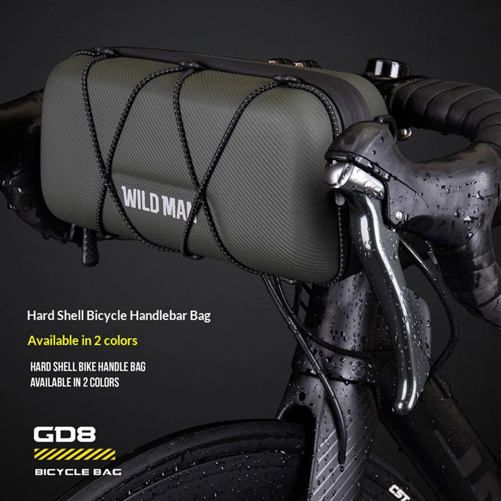 WILD MAN GD8 Bike Handlebar Bag 2L EVA Hard Shell Waterproof Front Bag for Mountain Road Bicycle Cycling - Black - 2