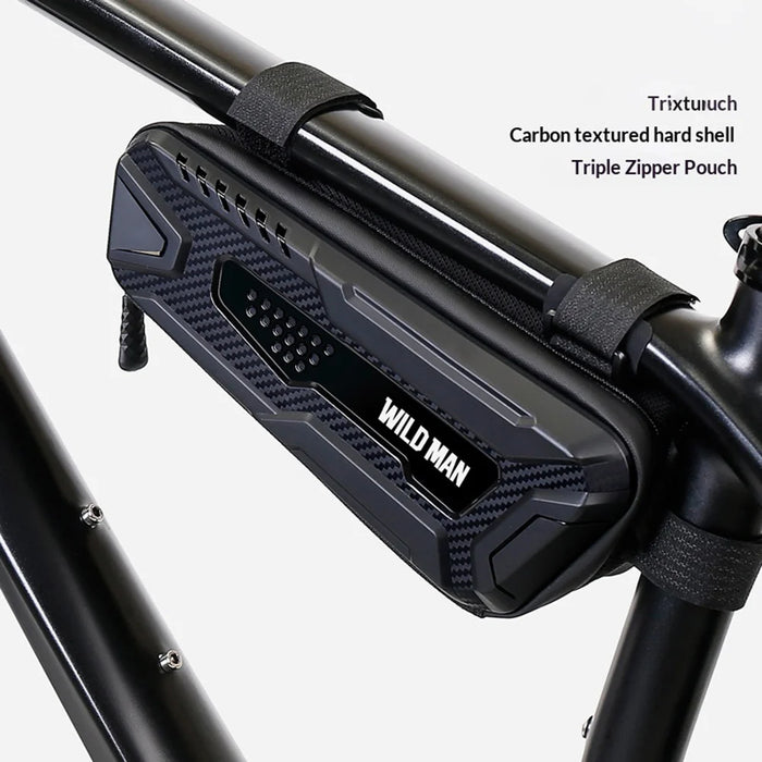 WILD MAN Bike Triangle Bag Hard Shell Frame Bag for Mountain Road Bicycle Cycling Equipment Storage - Black/1L - 2