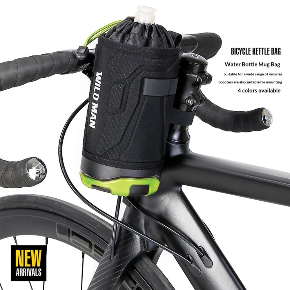WILD MAN R1 Bike Water Bottle Holder Bag 1L Large Capacity with Shoulder Strap for Mountain Road Folding Bike Scooter - Black+Gray - 2