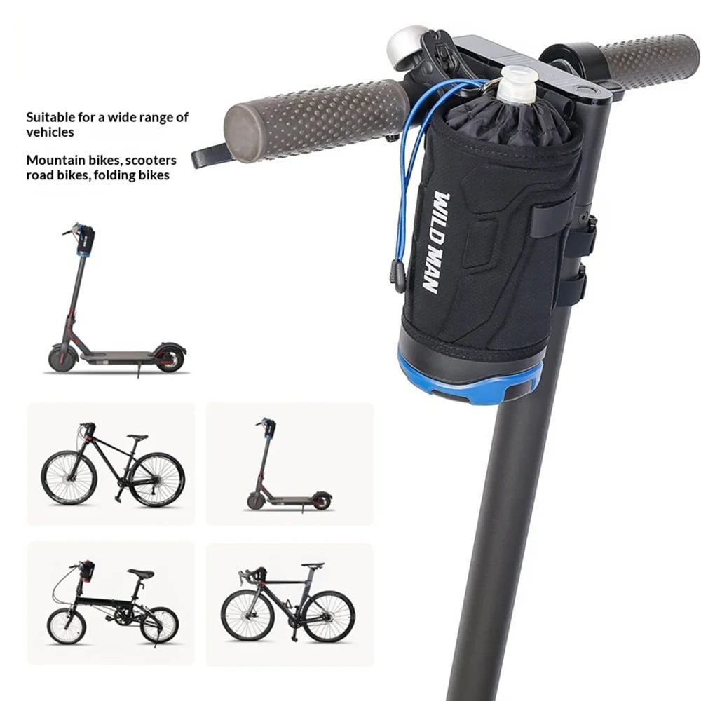 WILD MAN R1 Bike Water Bottle Holder Bag 1L Large Capacity with Shoulder Strap for Mountain Road Folding Bike Scooter - Black+Gray - 3