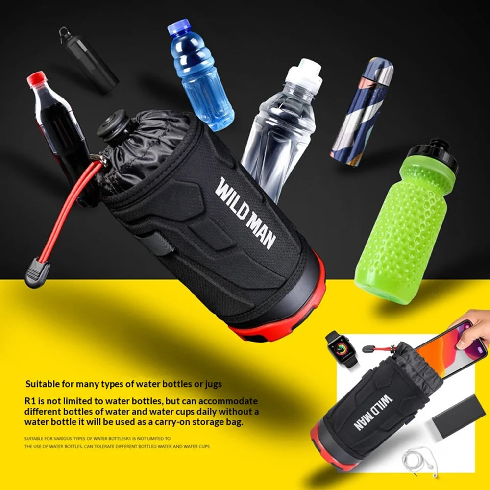 WILD MAN R1 Bike Water Bottle Holder Bag 1L Large Capacity with Shoulder Strap for Mountain Road Folding Bike Scooter - Black+Gray - 4
