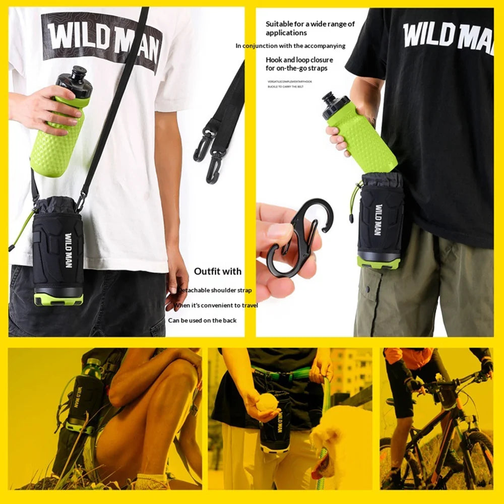 WILD MAN R1 Bike Water Bottle Holder Bag 1L Large Capacity with Shoulder Strap for Mountain Road Folding Bike Scooter - Black+Gray - 5