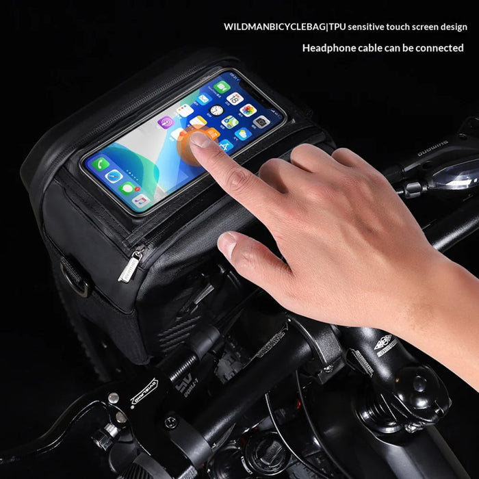 WILD MAN GS9 3L Waterproof Bicycle Frame Bag EVA Hard Shell Touchscreen Phone Holder Bike Handlebar Bag for Mountain Bike Cycling - Black/3L - 3