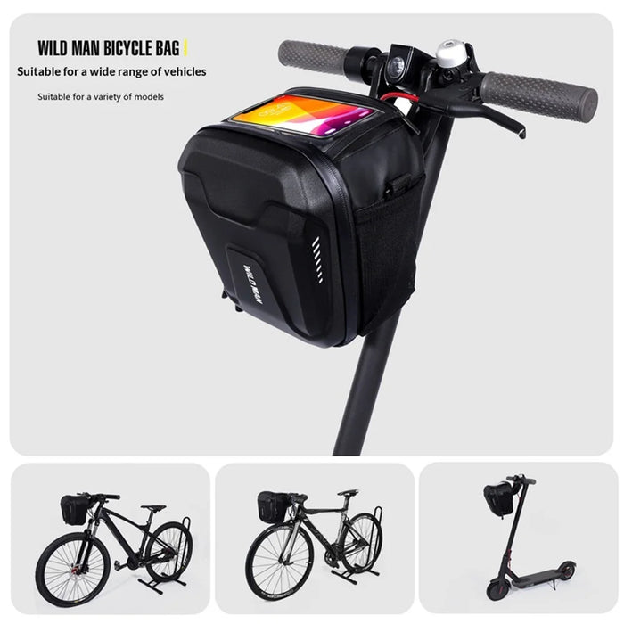WILD MAN GS9 3L Waterproof Bicycle Frame Bag EVA Hard Shell Touchscreen Phone Holder Bike Handlebar Bag for Mountain Bike Cycling - Black/3L - 4