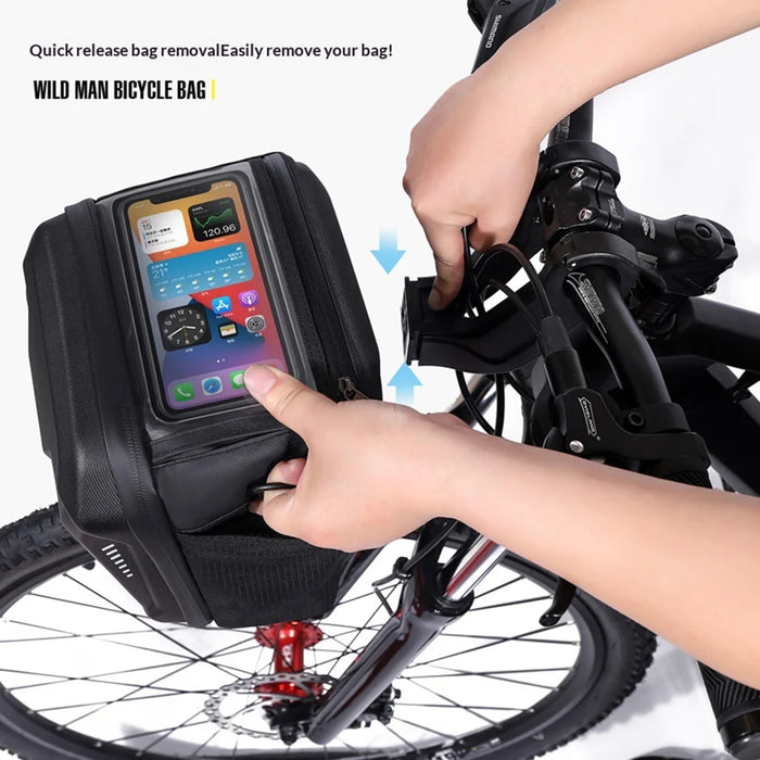 WILD MAN GS9 3L Waterproof Bicycle Frame Bag EVA Hard Shell Touchscreen Phone Holder Bike Handlebar Bag for Mountain Bike Cycling - Black/3L - 5