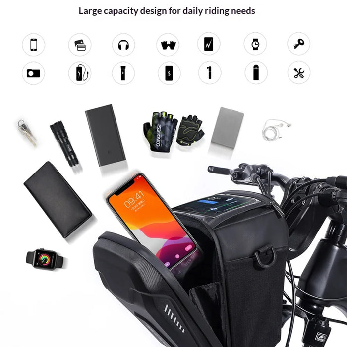 WILD MAN GS9 3L Waterproof Bicycle Frame Bag EVA Hard Shell Touchscreen Phone Holder Bike Handlebar Bag for Mountain Bike Cycling - Black/3L - 7