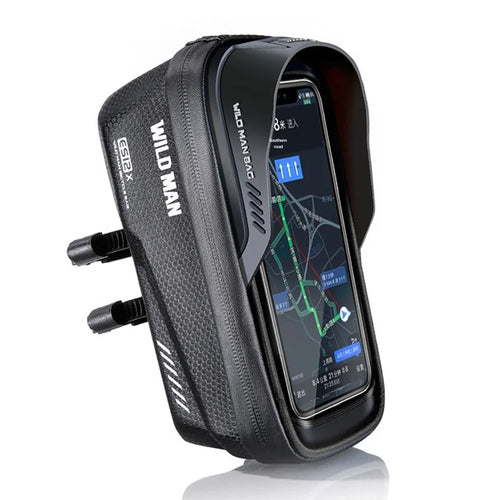 WILD MAN ES12X EVA Hard Shell Front Tube Bag Waterproof Quick Release Bike Phone Holder Bag for Mountain Bicycle Cycling - Black/1L - 1