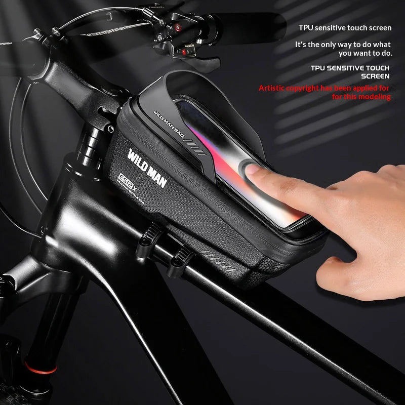 WILD MAN ES12X EVA Hard Shell Front Tube Bag Waterproof Quick Release Bike Phone Holder Bag for Mountain Bicycle Cycling - Black/1L - 4